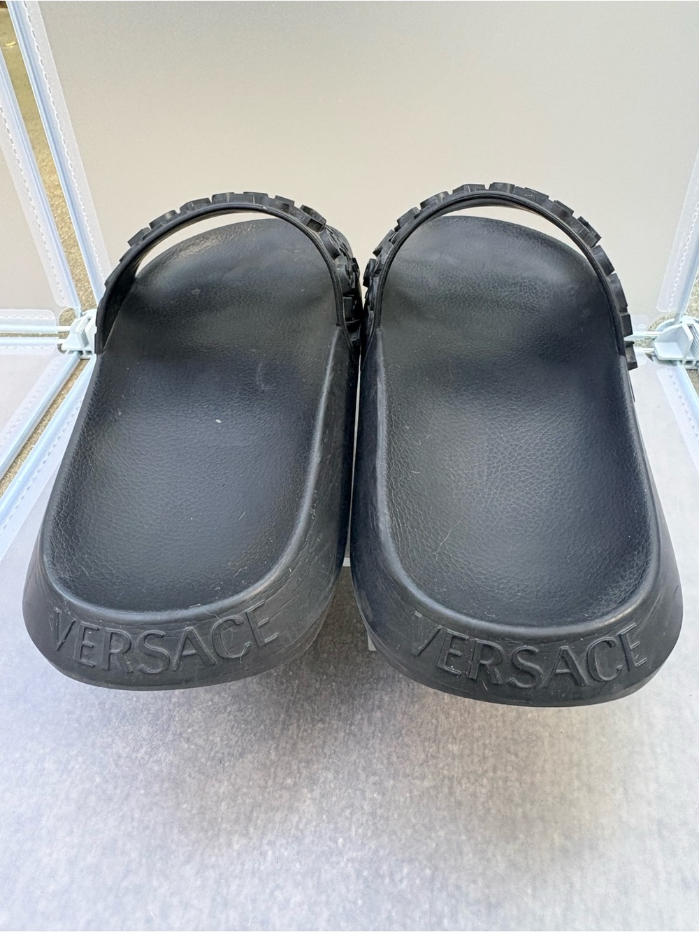 Versace  All Over Logo - Black - Rubber Slide Sandals Slip On Shoes - Size 7-7.5 - Picture 5 of 12